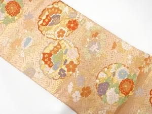 雪輪に蝶・花模様織り出し袋帯